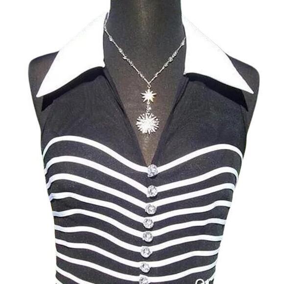 Cache Sheer Mesh OTTOMAN Event Top New Black White Crystal Buttons $158 NWT - Picture 2 of 9